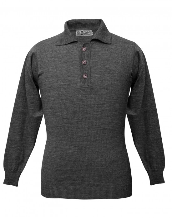 Men pure wool sweater plain collar dark grey